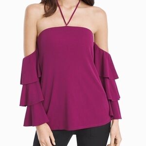 WHITE HOUSE BLACK MARKET - blouse, purple, off the shoulders halter Sz 8P